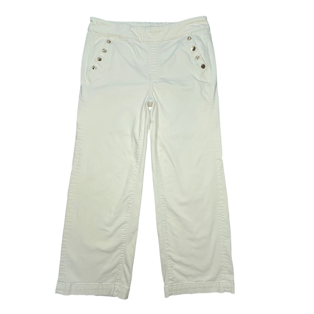 Chico's Cream Nautical Sailor Button Pull On Wide Leg Jeans Women Size 2.5R